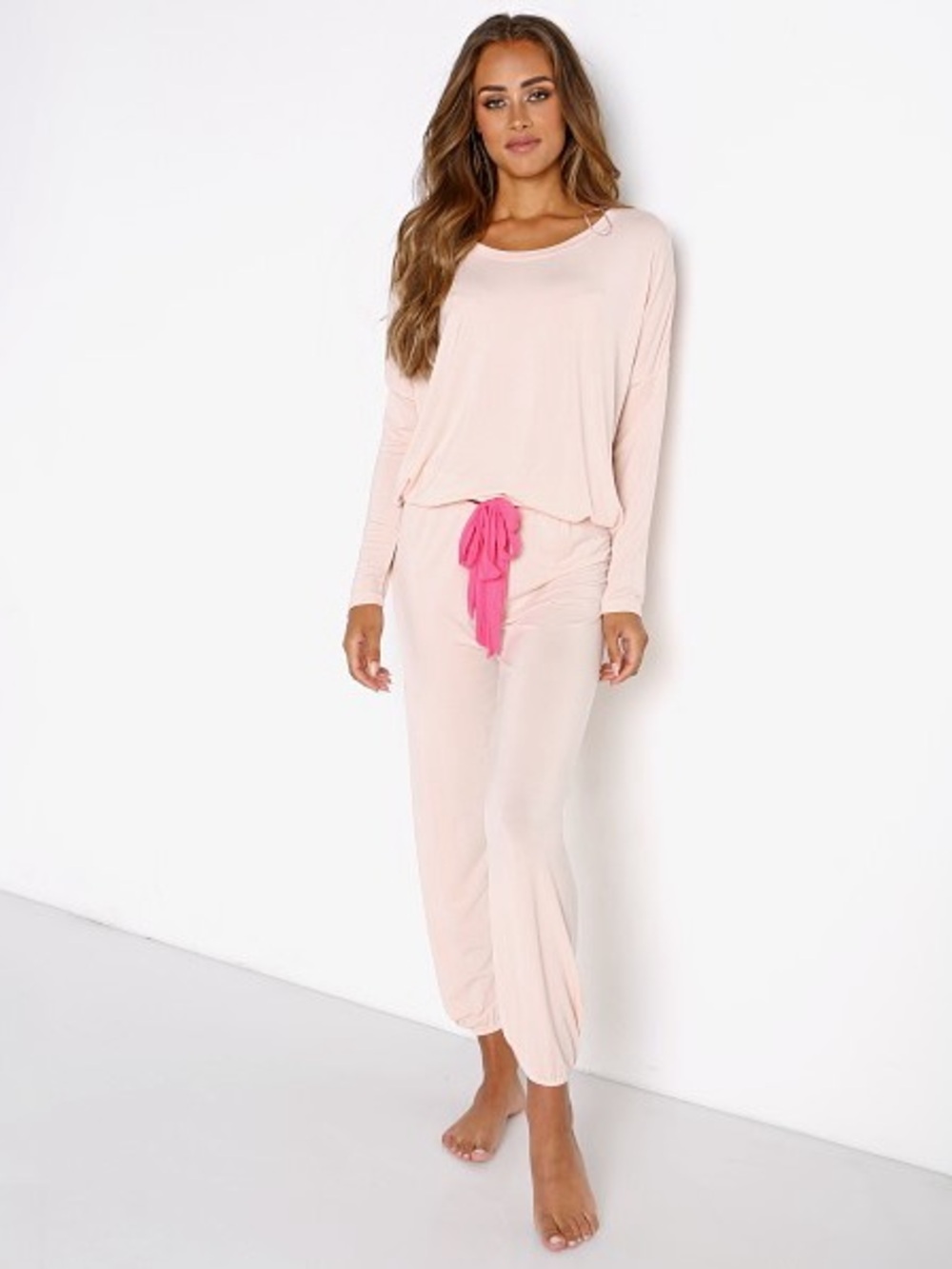 Eberjey Gisele Slouchy Pajama Set Peach Bellini / Bright Pink - Picture 2 of 11